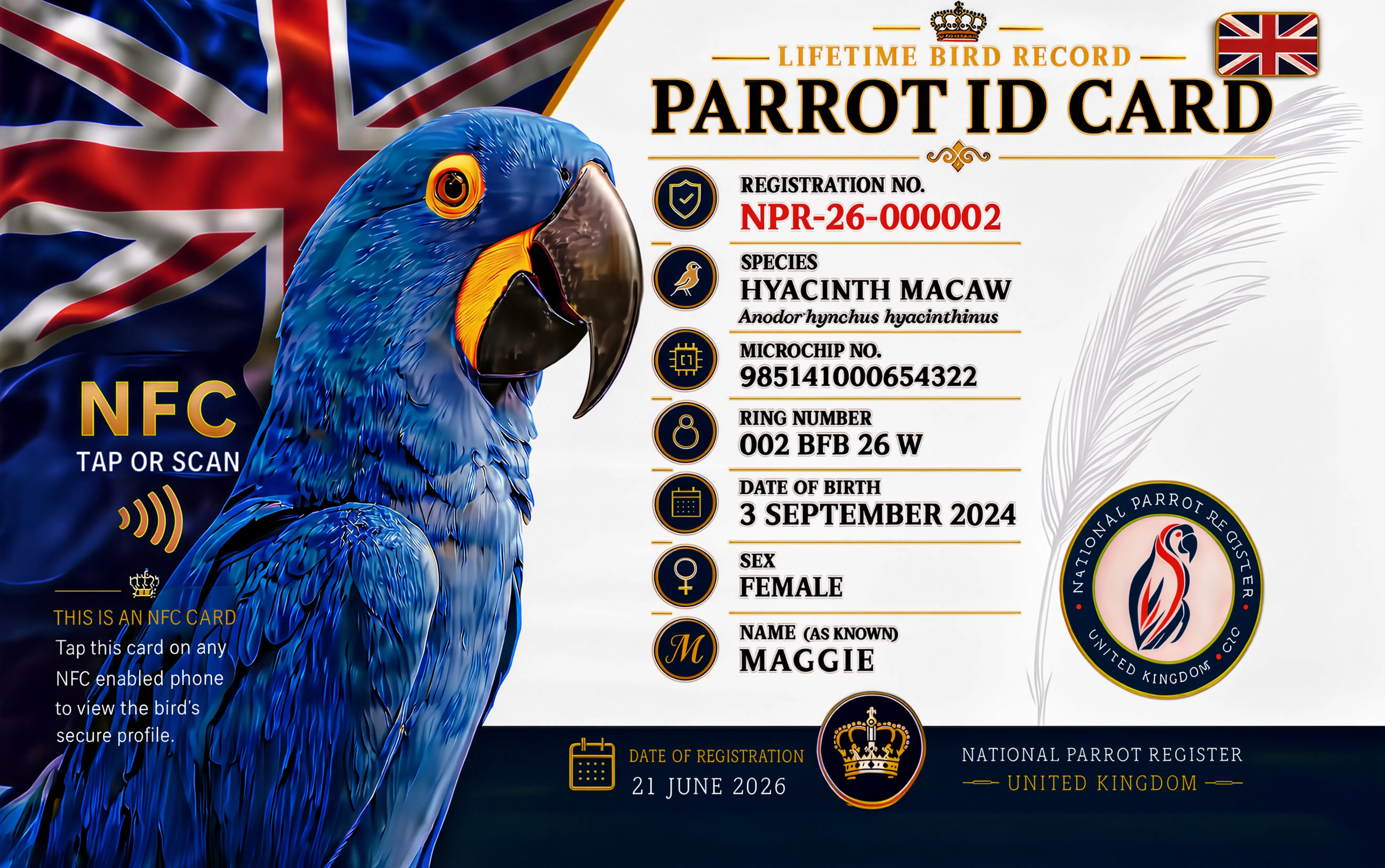 Example NEBR NFC bird registration card